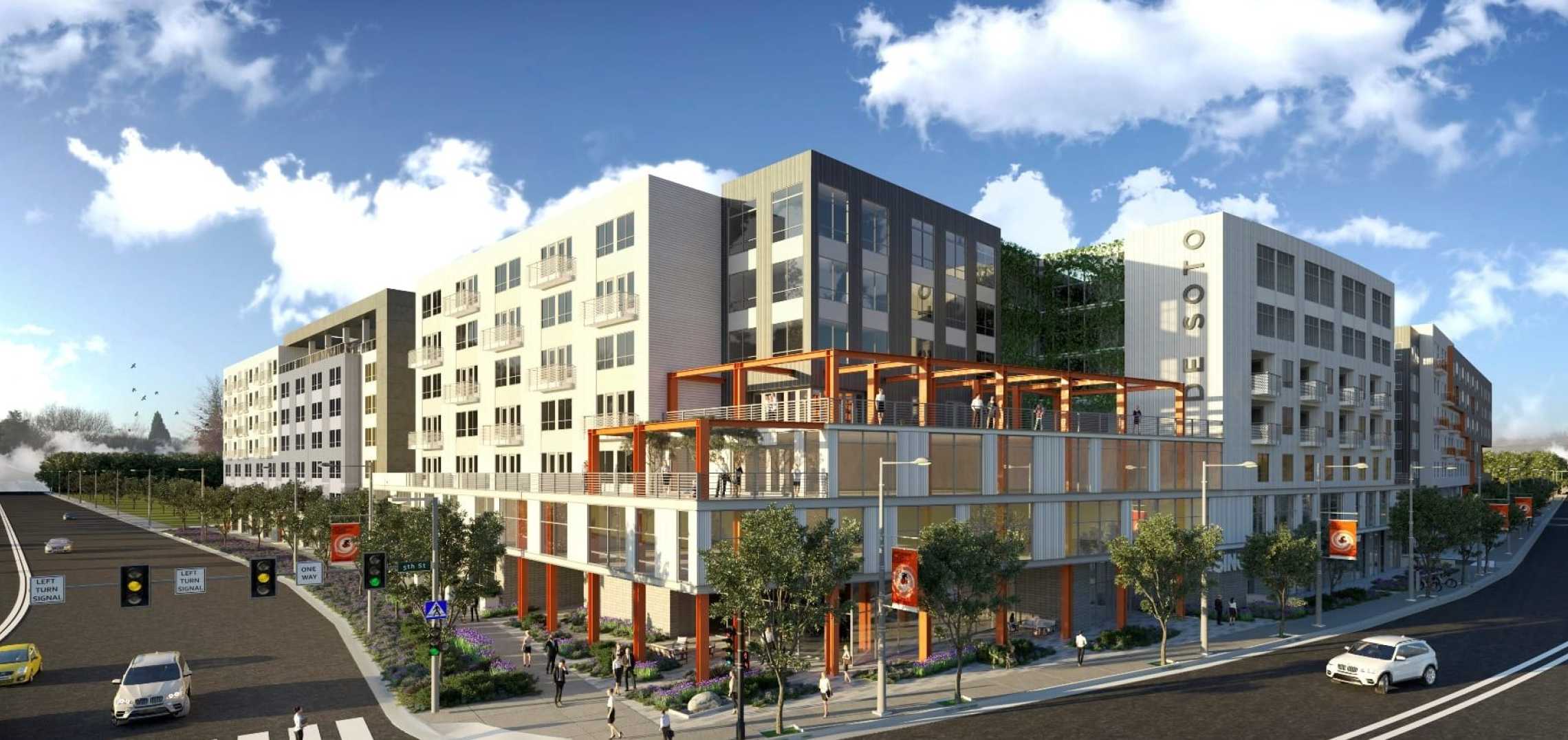 Mixeduse complex topped out at at 6109 N De Soto Avenue in Warner